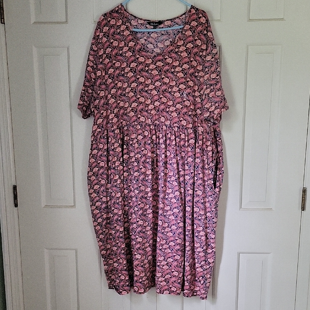 Ulla Popken Short Sleeve Floral Print Midi Day Dress Sz 28/30